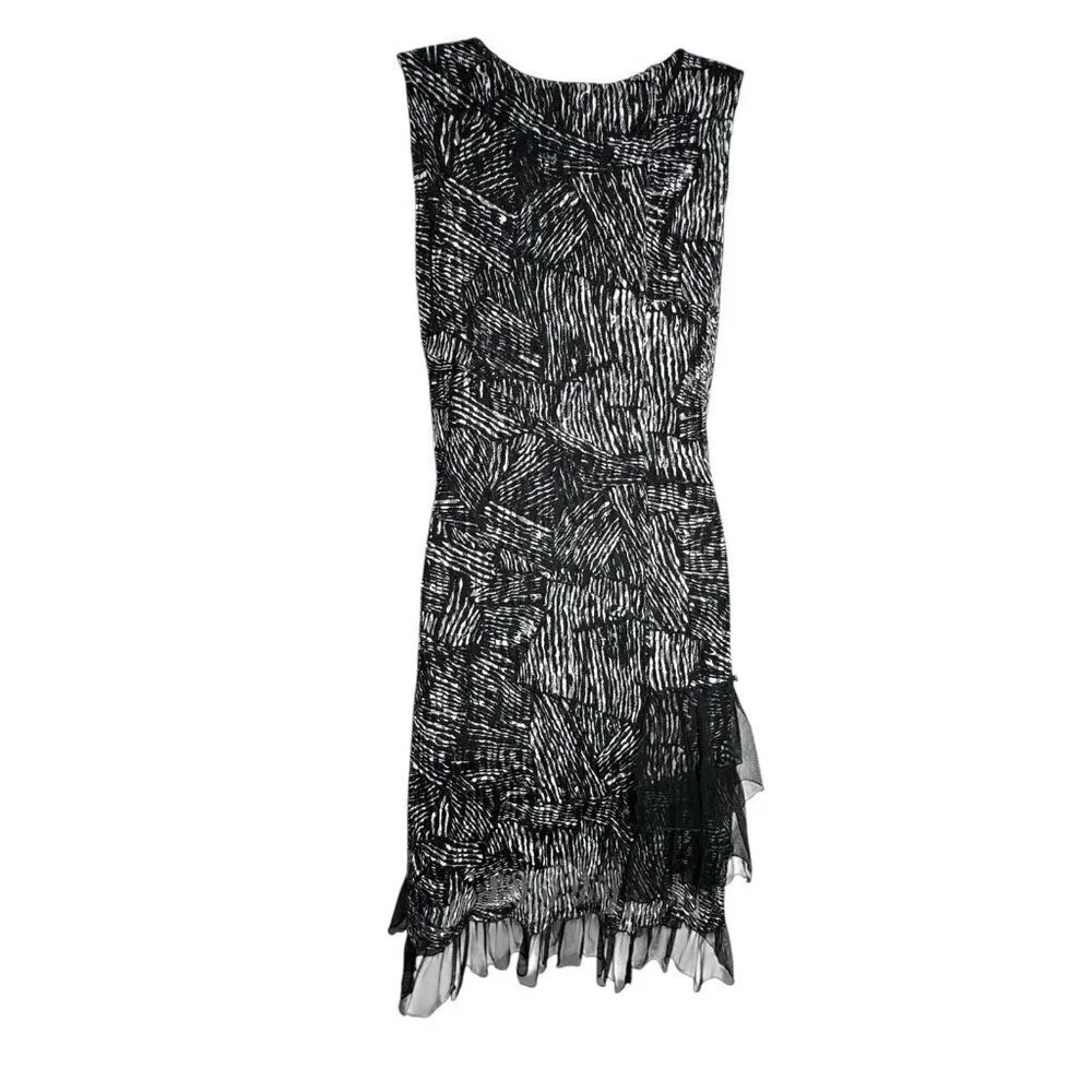 Tango Mango womens size Medium Black & White sleeveless Dress Artsy nylon mesh - Picture 5 of 8